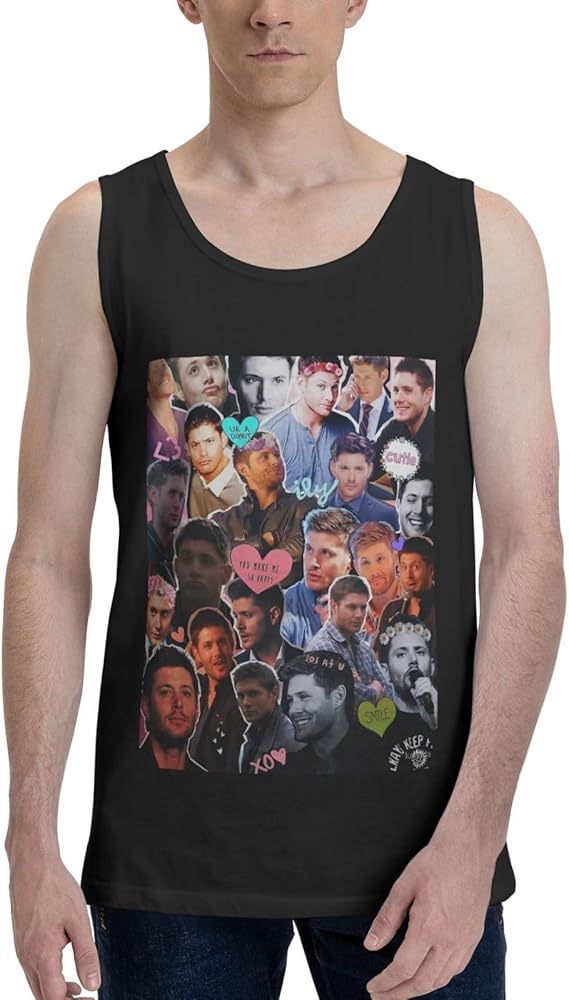 Jensen Ackles Tank Top Mens Summer Sleeveless Tee Cool Workout Swim Beach Shirts for Bodybuilding Gym Fitness Training