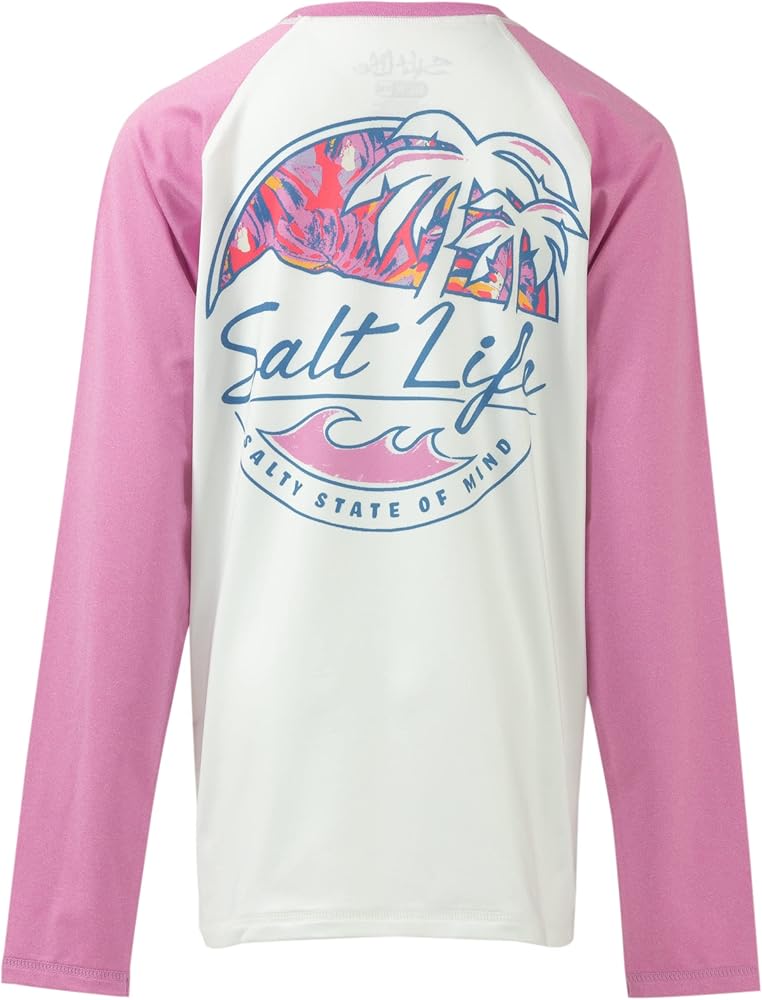 Salt Life Shady Palms SLX Youth Long Sleeve Stretch Fit Shirt, White, Medium