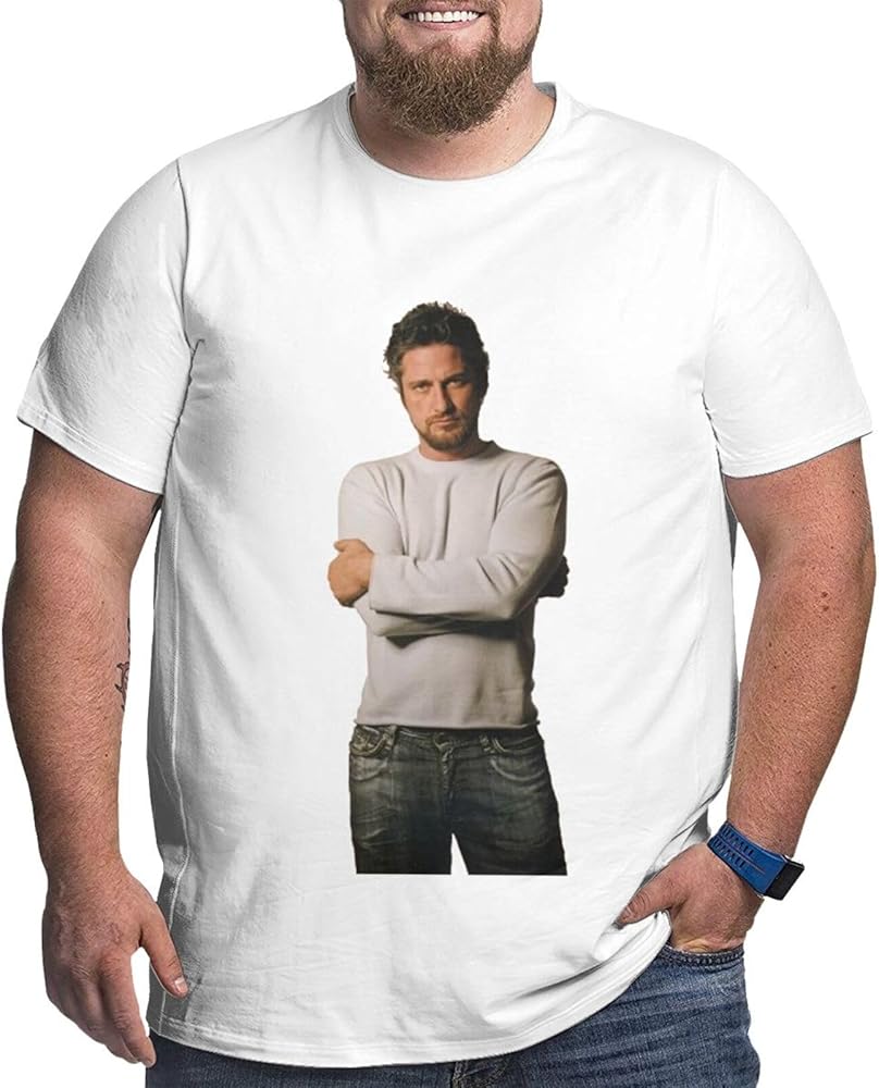 Gerard Butler Plus-Size t Shirt Boys Fashion Loose Fit Round Neckline Short Sleeve Big and Tall Cotton Top Tees