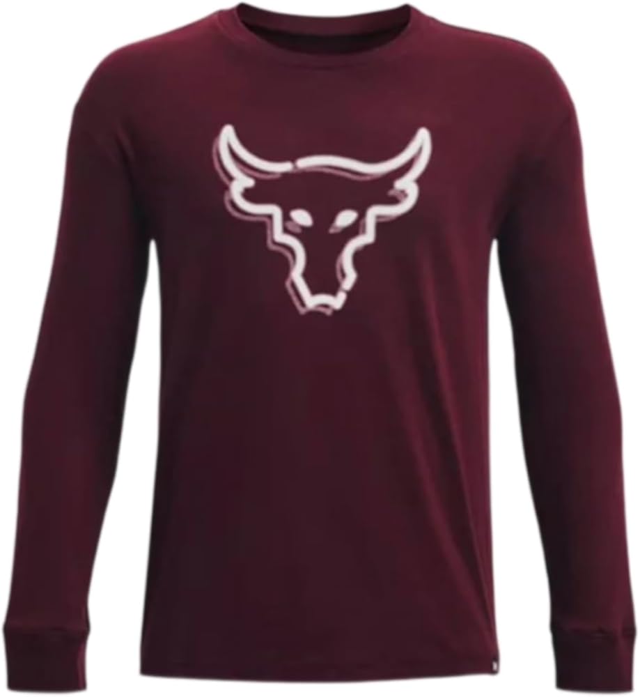 Under Armour Boys' Project Rock Brahman Globe Long Sleeve Loose Fit (as1, Alpha, x_l, Regular) Dark Maroon/White