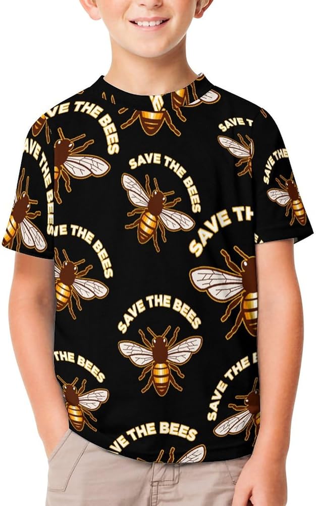 Save The Bees Funny Short Sleeve T-Shirt Tops Crew Neck Shirts Printed Summer Tees for Boys Girls