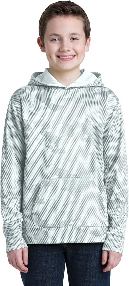 Sport-Tek Youth Sport-Wick CamoHex Fleece Hooded Pullover XL White