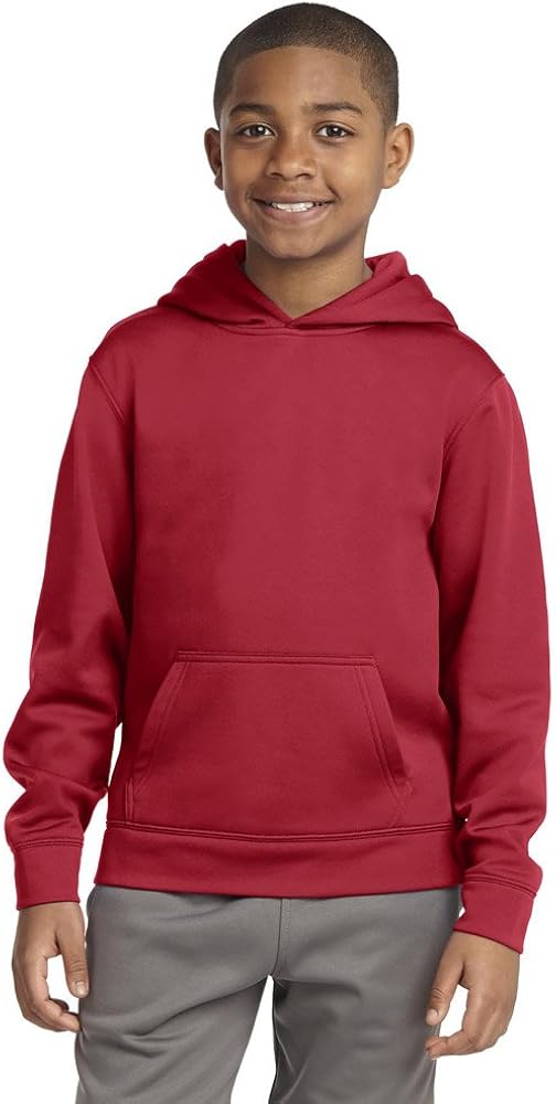 SPORT-TEK Boys Sport-Wick Fleece Hooded Pullover, Large, Deep Red