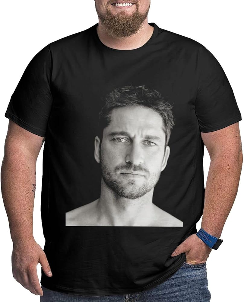 Gerard Butler Plus-Size t Shirt Mens Fashion Loose Fit O-Neck Short Sleeve Big and Tall Cotton Top Tees