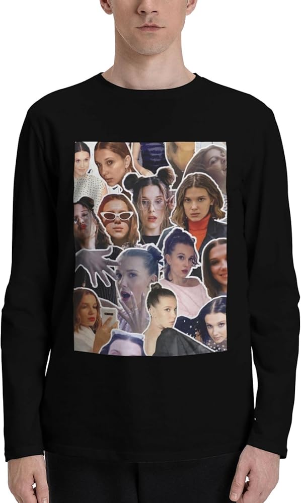 Millie Bobby Brown T Shirts Mens Loose Fit Casual Athletic Long Sleeve Crew Neck Cotton T Shirts Tops