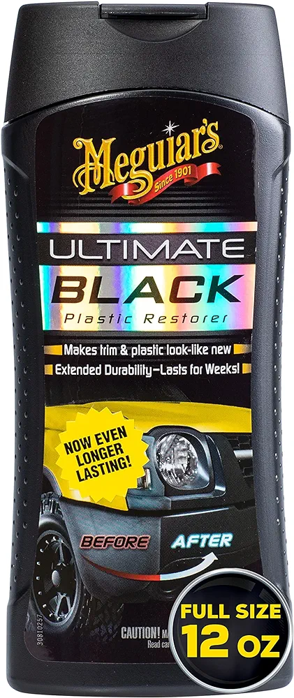 Meguiar's Ultimate Black Plastic Restorer - Restores Black Plastic & Faded Trim Pieces While Adding Durability & UV Protection - 12 Oz