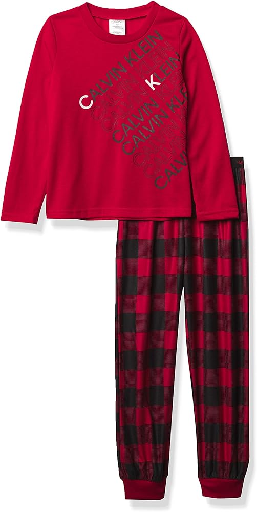 Calvin Klein Boys' Long Sleeve Tee & Plaid Jogger Pajama Set