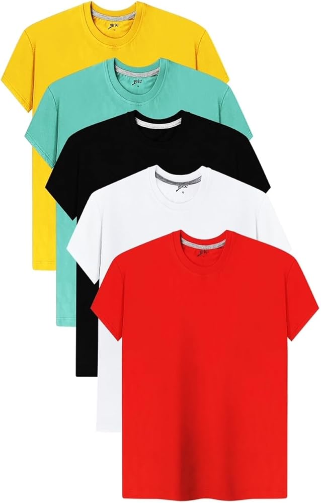 Brix Boys' Short Sleeve T-Shirts – Jersey Crew Neck 5-Pack Tagless Tees. 100% Cotton Multipack