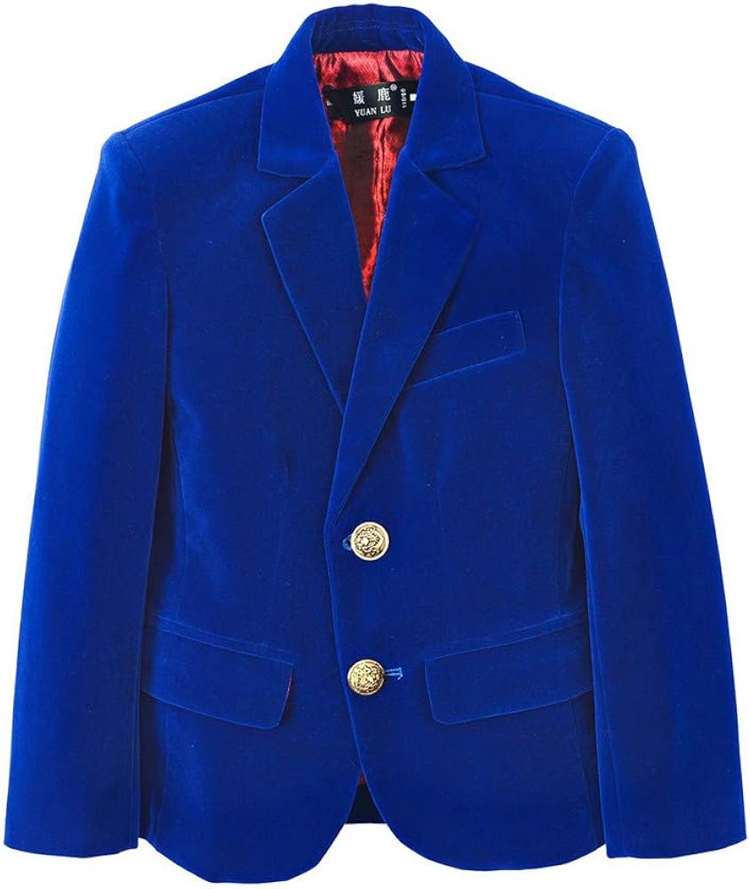 YuanLu Boys Single-Breasted Velvet Blazer,Royal Blue/Black/Burgundy/Red