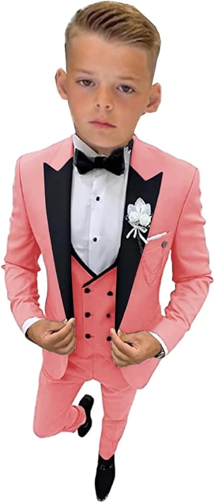 Boys Tuxedo Suit One Button Jacket Vest Pants 3 Pieces Kids Suit for Wedding Party