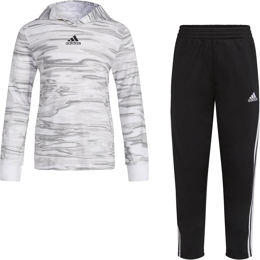 adidas Boys 2-piece Long Sleeve Hooded Printed Tee & Pant Set