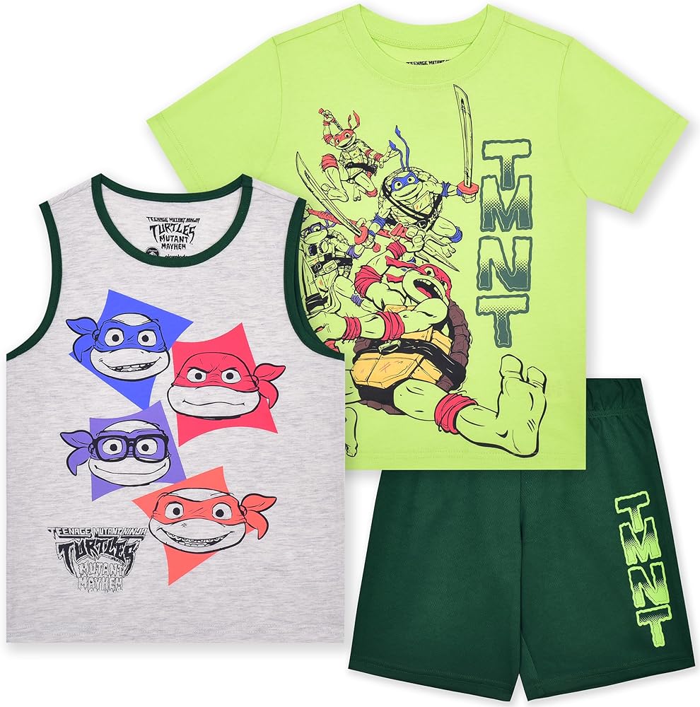 Nickelodeon Teenage Mutant Ninja Turtles Boys Short Set with Shirt & Tank Top for Big Kids