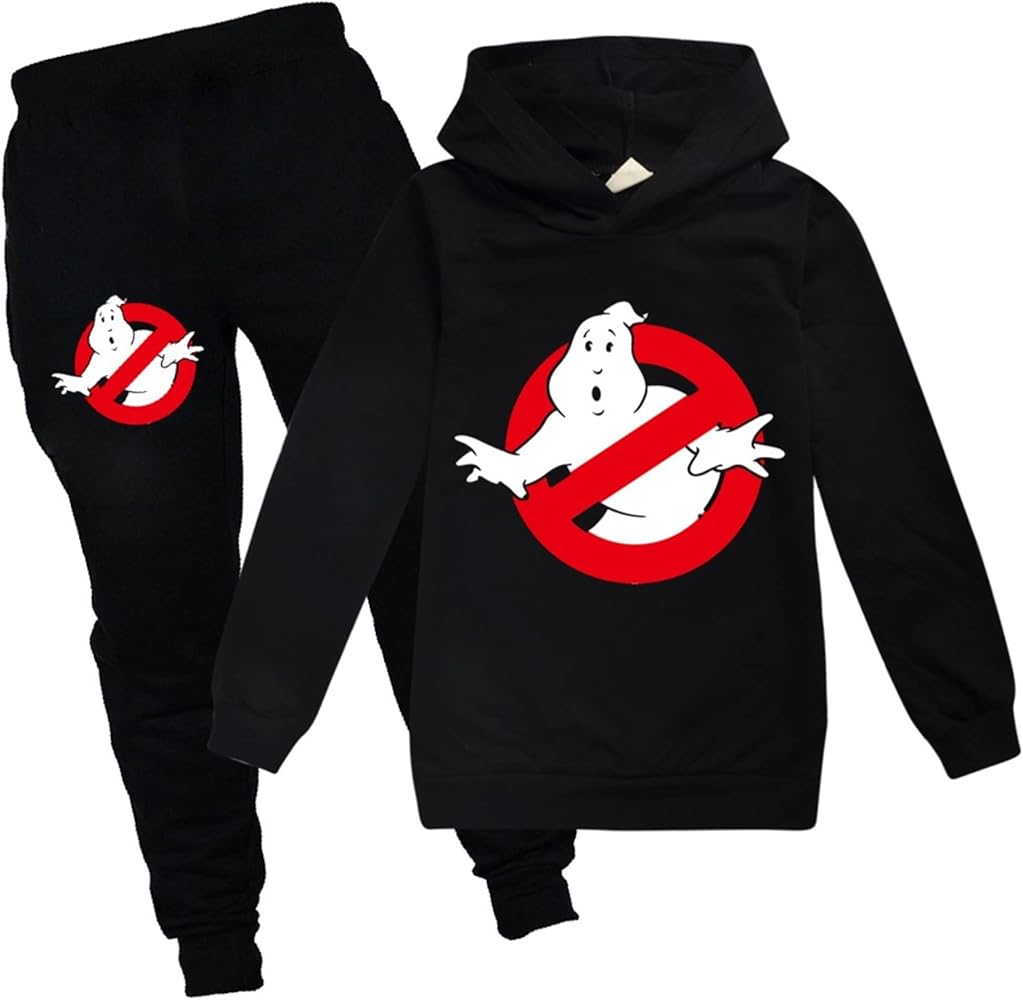 Little/Big Kids Ghostbusters Long Sleeve Sweatshirt with Hood,Casual Hoody and Sweatpant Set,2Pcs Pullover Outfit