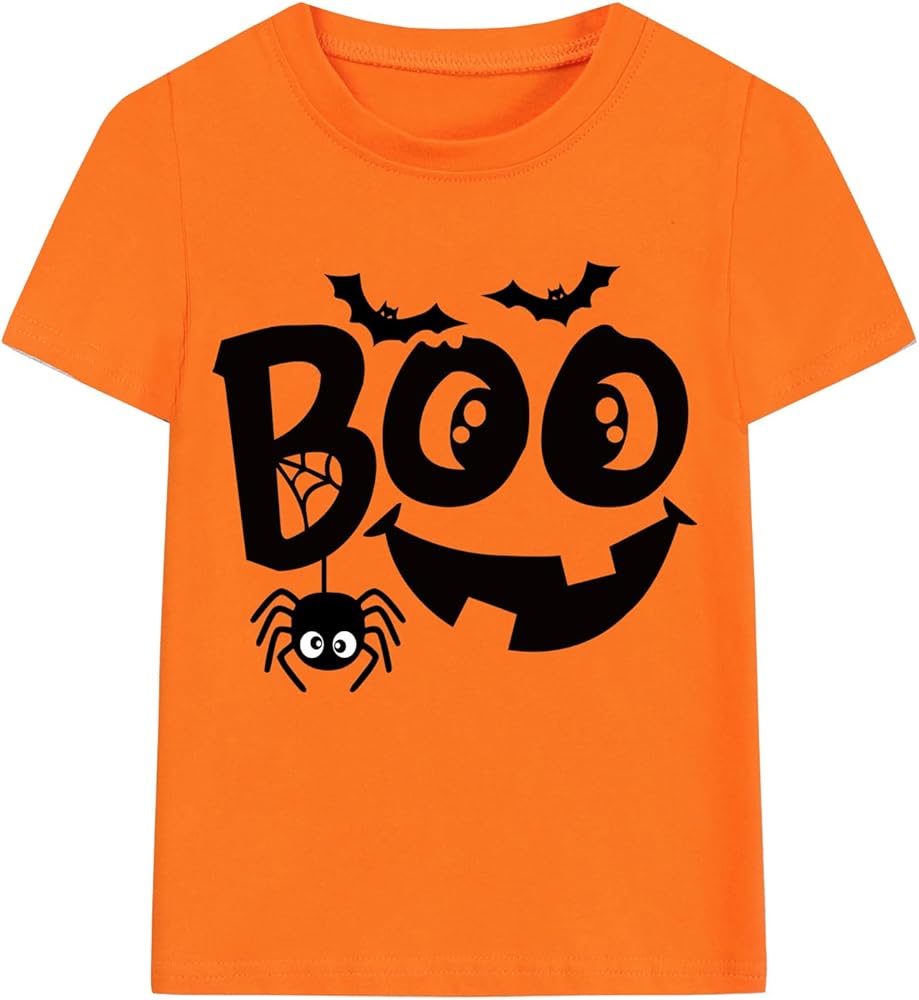 Boys Halloween T-Shirts Halloween Pumpkin Shirts Kids Ghost Trick or Treat Boo Print Tops Tees 3-10 Years