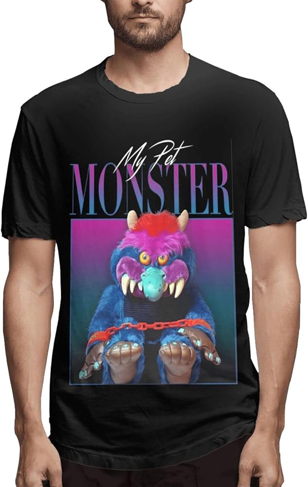 My American Pet Theme Monster Shirt Youth & Adult Big Boys Teen Short-Sleeve T-Shirts, Crew Neck Top Stylish Shirt Sport Athletic Custom Tees Clothes Large Black