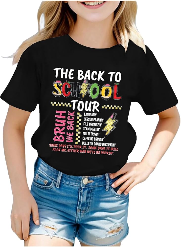 Back to School Graphic T-Shirt for Kids Happy First Day of School Shirt Cute Letter Printed Going Out Tee Tops