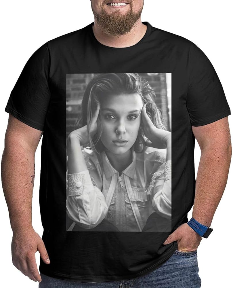 Millie Bobby Brown Big and Tall Shirts Man's Oversized Crew Neck Short Sleeve Plus Size Casual Basic Tee Tops