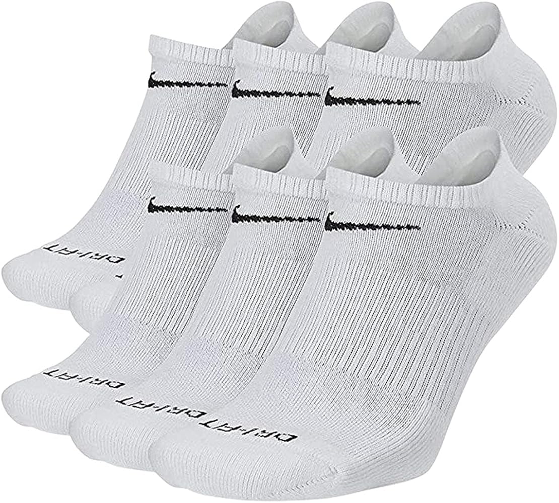 Nike Everyday Plus Cotton Cushioned Dri-Fit Ankle Socks (6 Pair) (White/Black, Large)