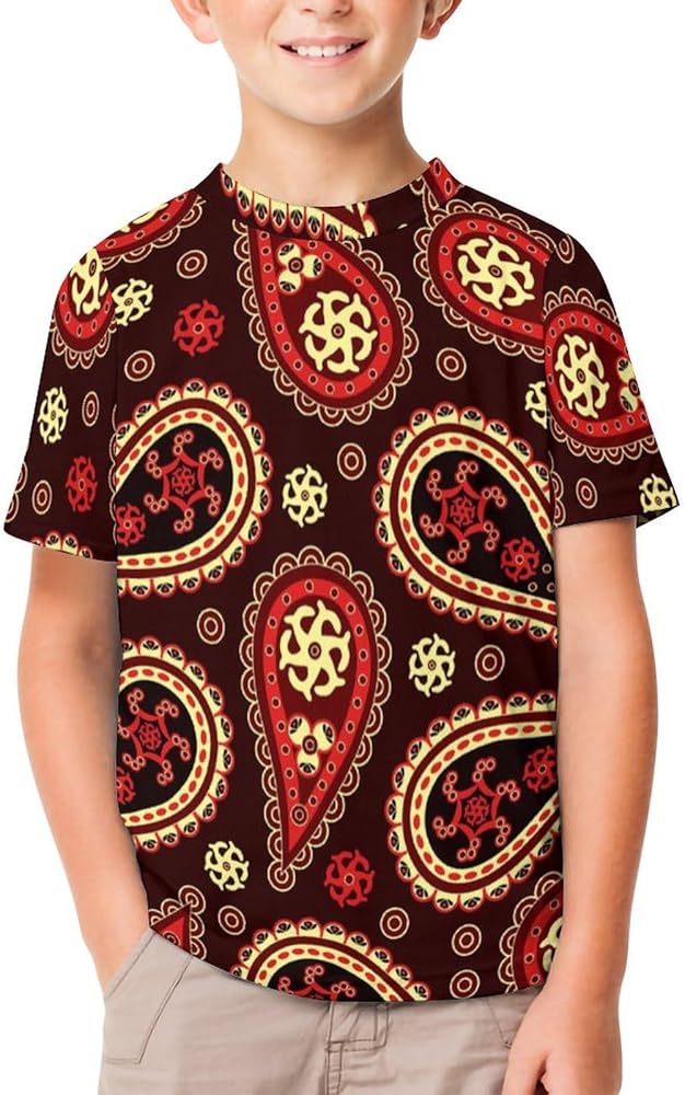 Indian Paisley Funny Short Sleeve T-Shirt Tops Crew Neck Shirts Printed Summer Tees for Boys Girls