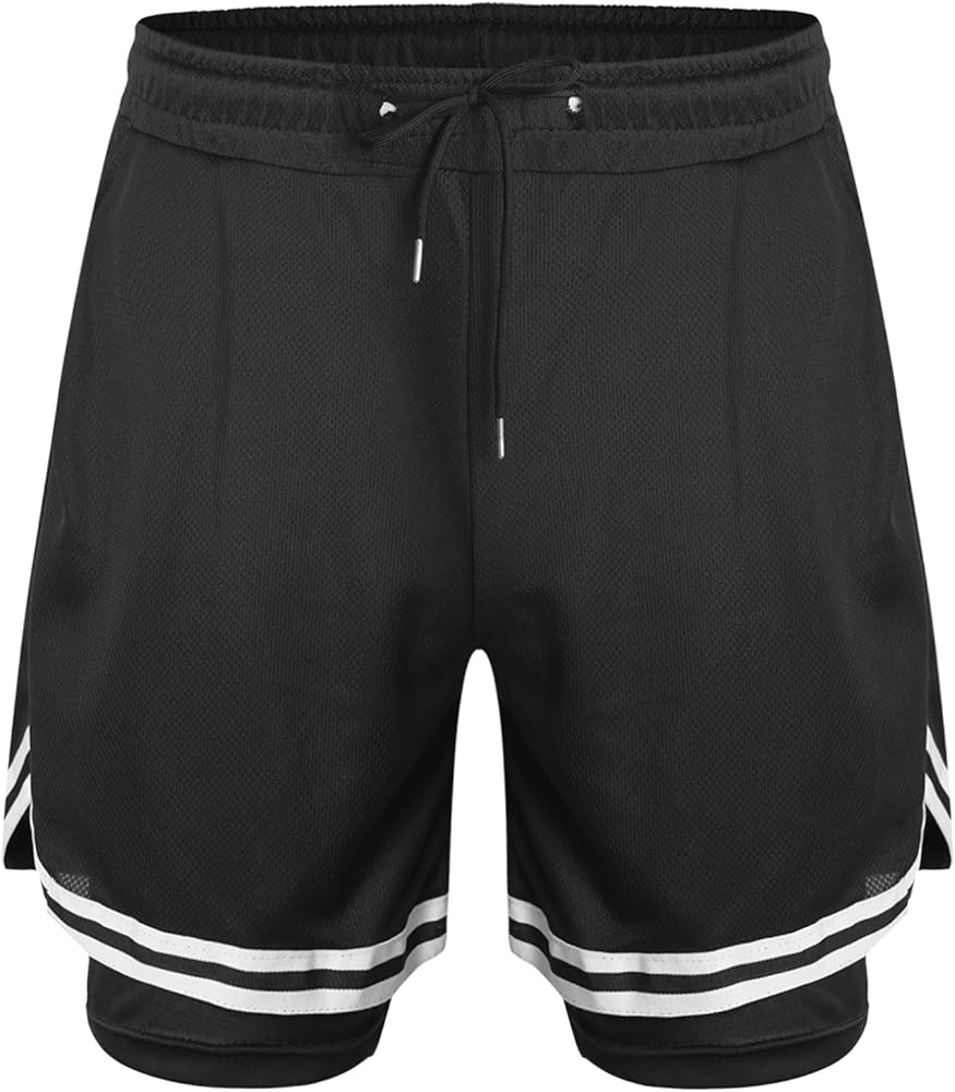 Kids Boys Running Shorts Double Layer Shorts Athletic Shorts Basketball Shorts with Pockets for Workout Running