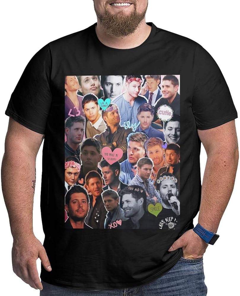 Jensen Ackles Plus-Size t Shirt Man's Fashion Loose Fit Crew Neck Short Sleeve Big and Tall Cotton Top Tees