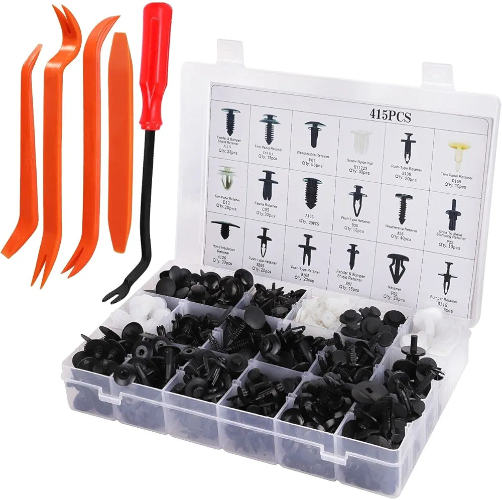 Car Retainer Clips, 415pcs Plastic Fasteners Kit with Fastener Remover, 18 Most Popular Sizes Auto Push Pin Rivets Set for Toyota, GM, Ford, Honda, Acura, Chrysler