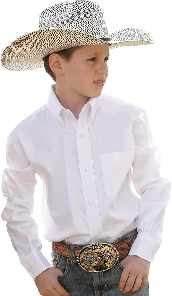 Cinch Boys' Long Sleeve Shirt White Small