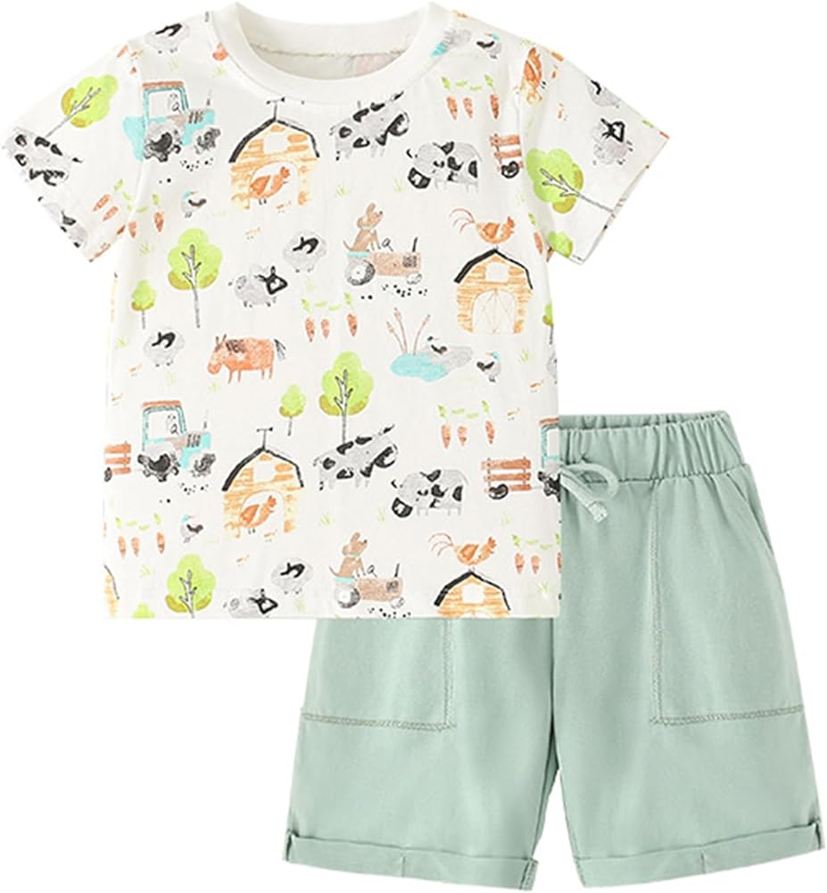 Little Boys Shorts Set Toddler Boys 100% Cotton Summer Short Sleeve T-Shirts and Shorts Clothing Sets 2PCS