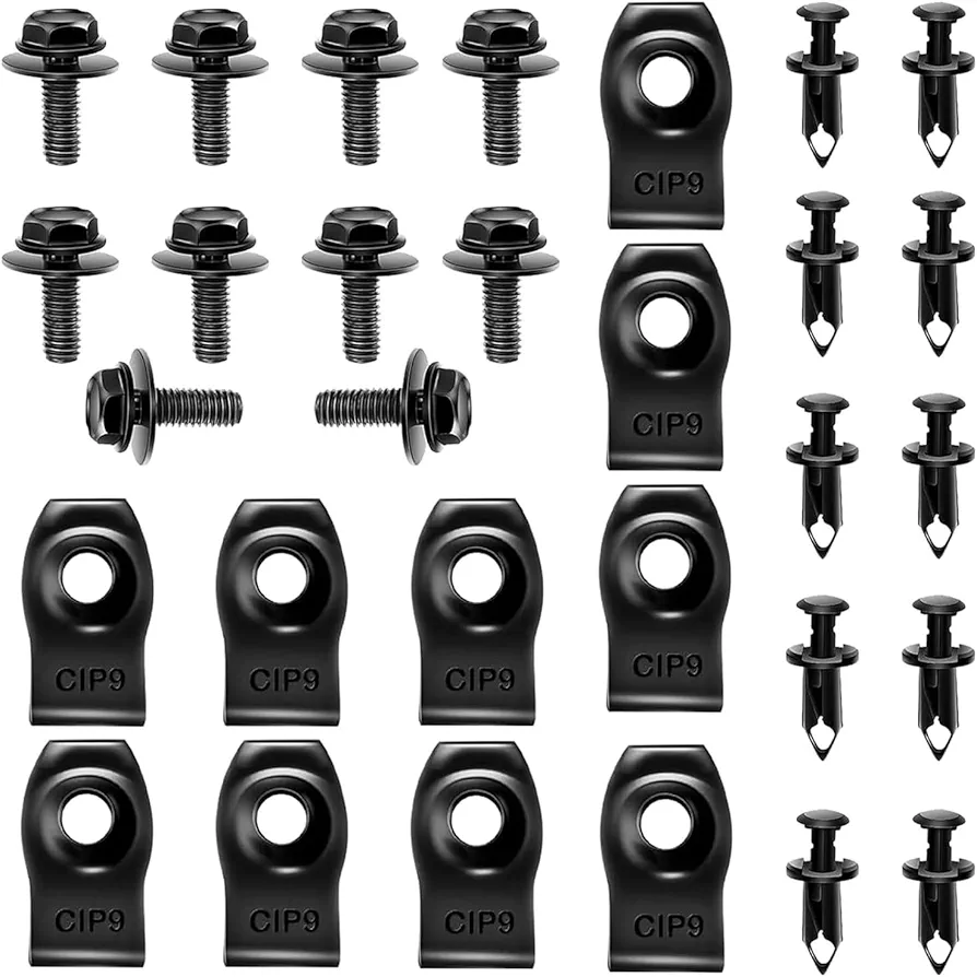 35 PCS Automotive Screw Combination, Car U Clips Assortment Kit, Car Door Body Panel Clip Fasteners, Bumper Clip Replacement, Universal for Most Cars, Trucks, SUVs (Black)