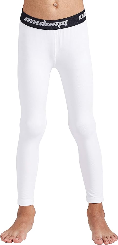 COOLOMG Boys Girls Compression Leggings Youth Fleece Base Layer Basketball Baseball Baselayer Pants Skiing Thermal Tights