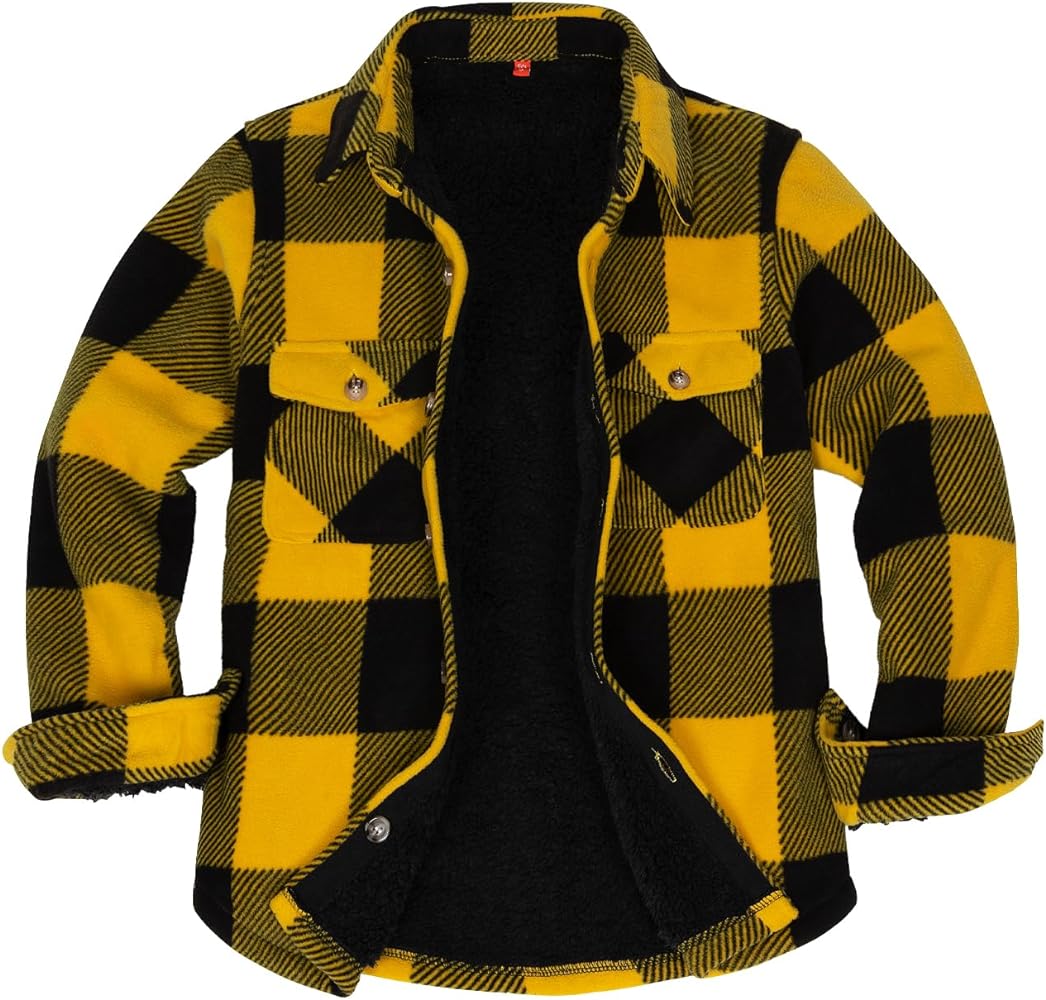 ThCreasa Boys Warm Sherpa Lined Buffalo Plaid Fleece Button Down Shirt Jacket