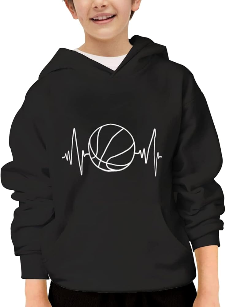 Unisex Youth Hooded Sweatshirt Basketball Heartbeat Cute Kids Hoodies Pullover for Teens