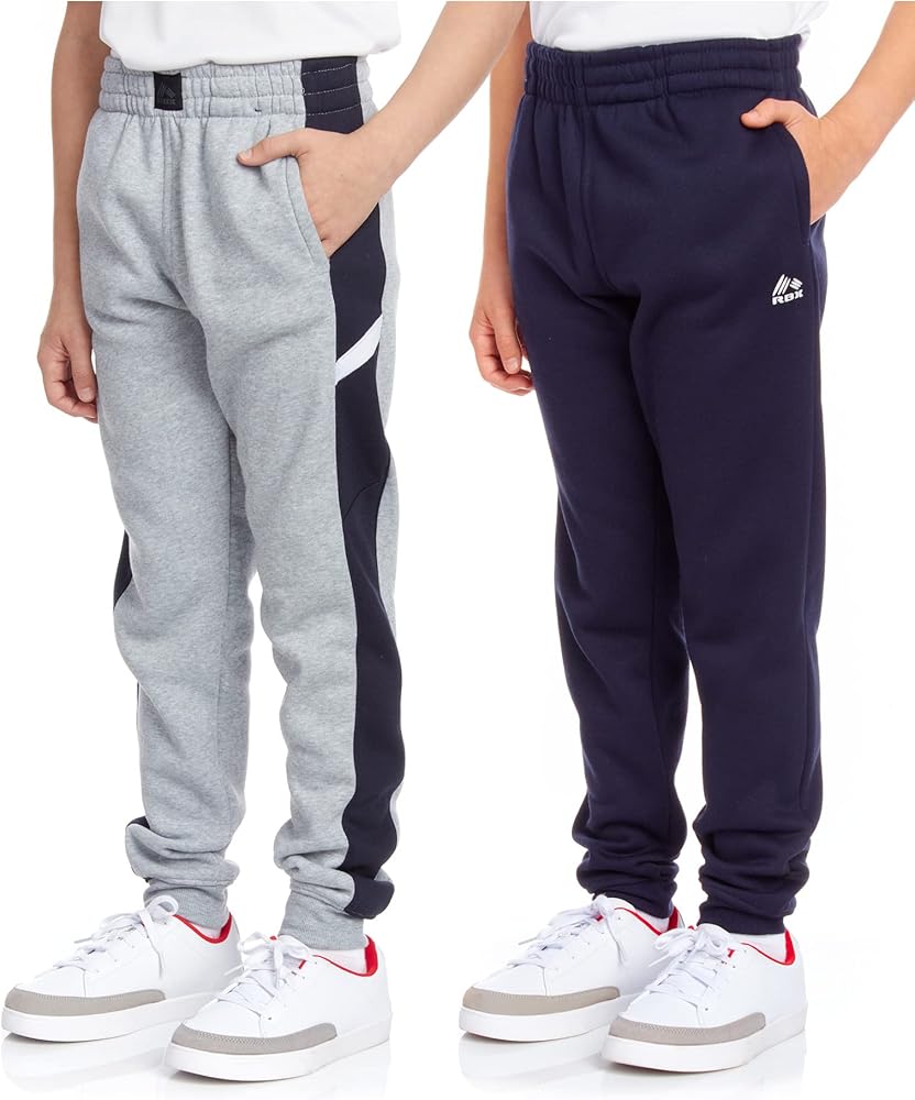 RBX Boys' Active Sweatpants - 2 Pack Basic Warm-Up Fleece Jogger Track Pants (4-20)