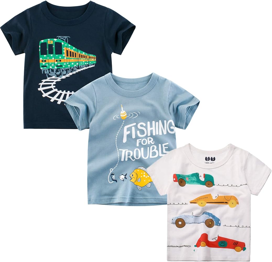 Toddler Boys Summer T-Shirts Short Sleeve Top 3 Packs Size 2-7T