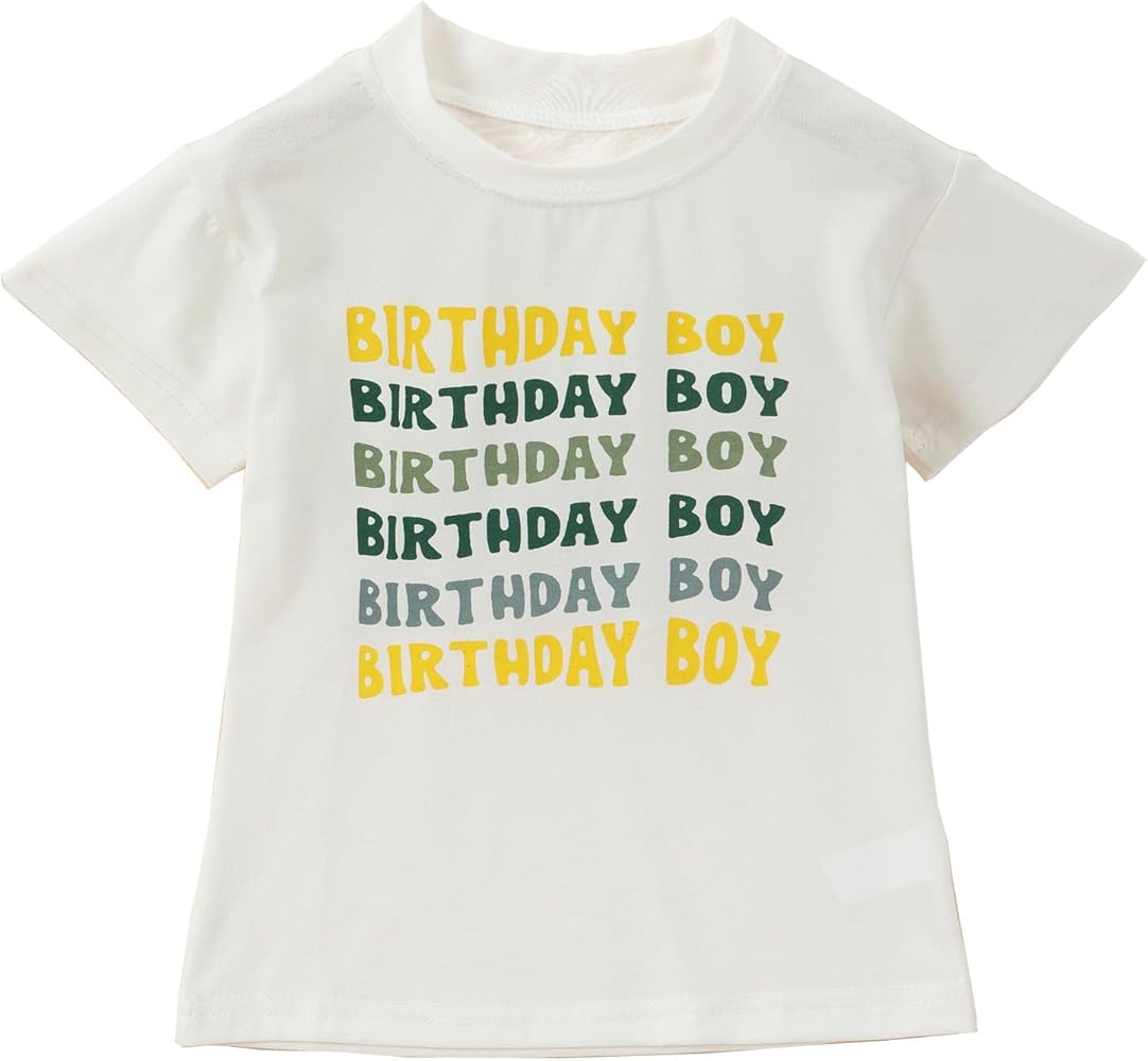 Summer Kids Toddler Baby Boy Birthday Shirt Short Sleeve Birthday Boy Letters Print T-Shirt Tops for Boys 1-5 Years