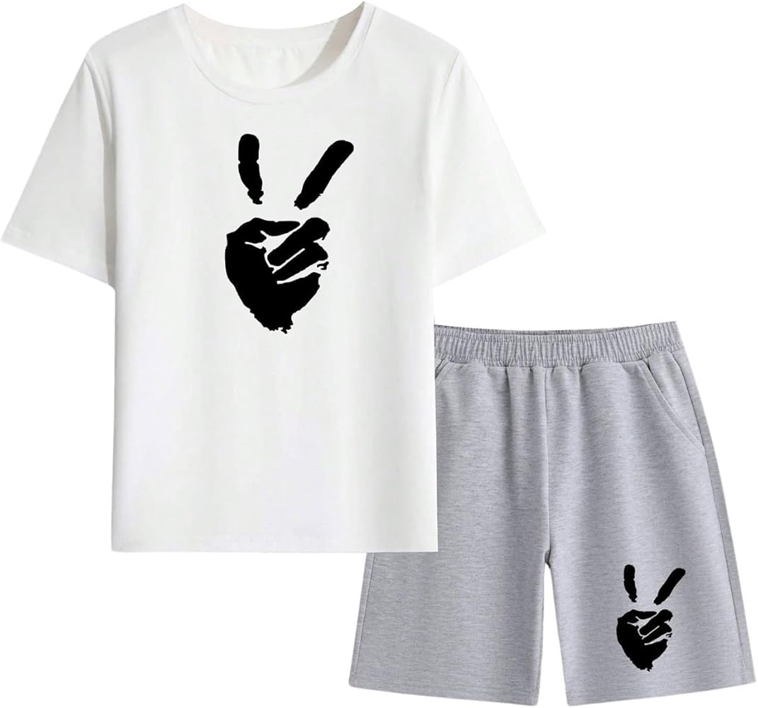 Floerns Boy's 2 Piece Outfit Graphic Print Short Sleeve Crewneck Tee and Shorts Set