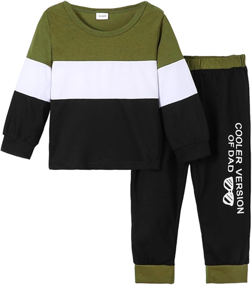 Kuriozud Kids Boys Fall Outfits Contrast Color Crew Neck Long Sleeve Sweatshirts and Letter Print Long Pants 2Pcs Clothes Set (Black, 3-4 Years)