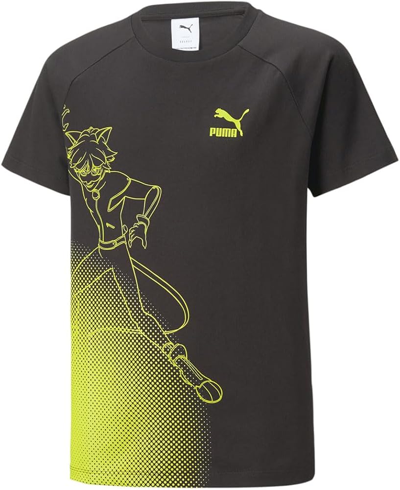 Puma Kids Boys Graphic Crew Neck Short Sleeve X Miraculous Athletic Tops Casual - Black, Yellow