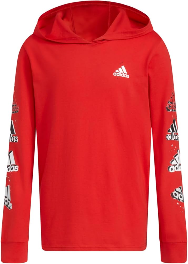 adidas Boys' Long Sleeve Cotton BoS Logo Hooded T-Shirt, Better Scarlet, Small