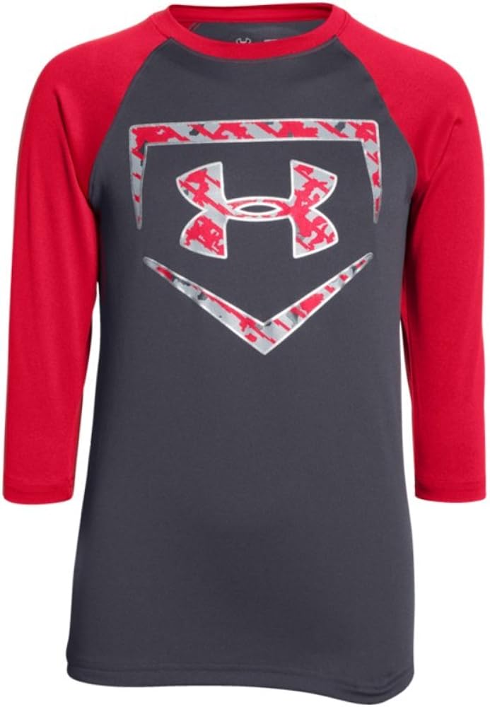 Under Armour Kids Boy's 9 Strong 3/4 Sleeve Top (Big Kids) Stealth Gray/Red SM (8 Big Kids)