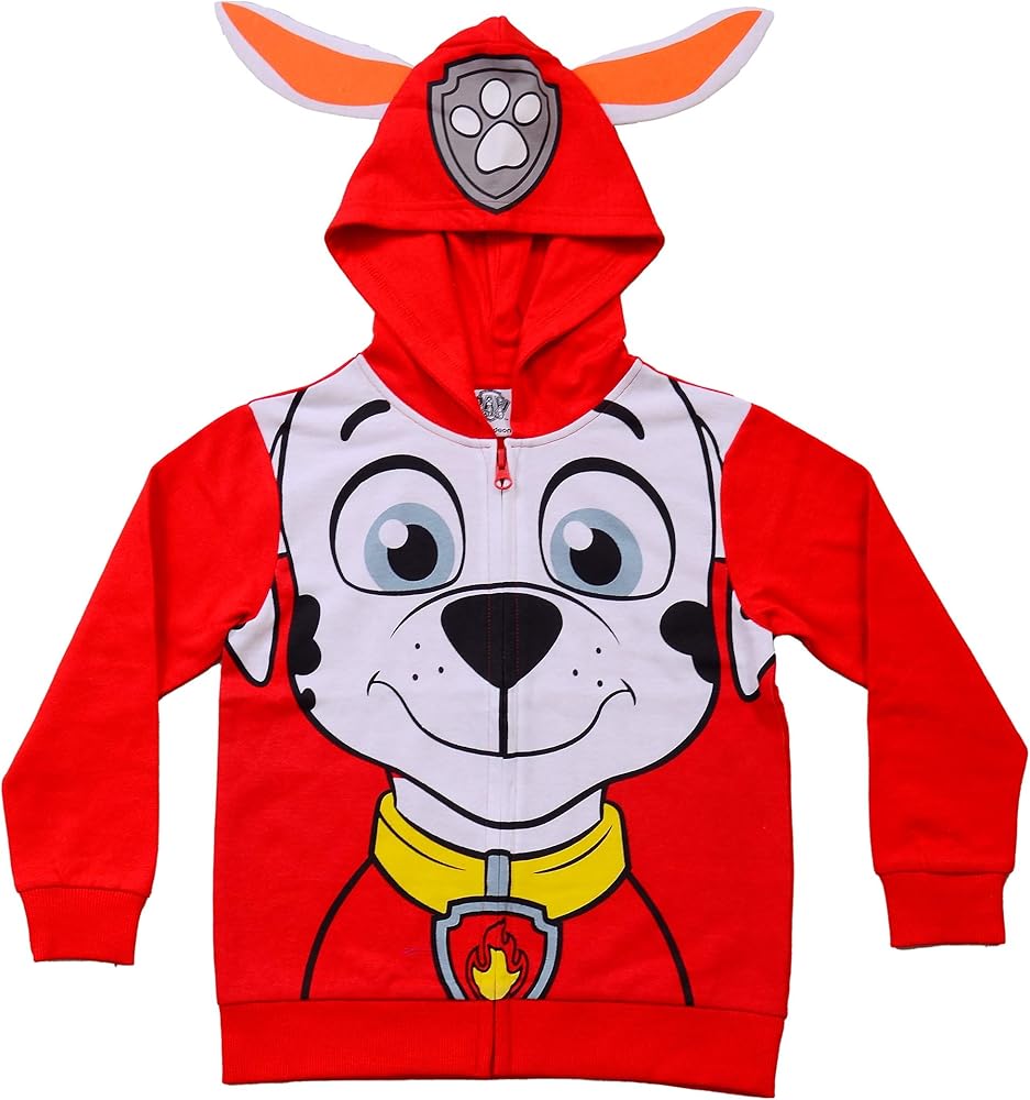 Paw Patrol Nickelodeon Marshall, Rubble or Chase Boys' Zip Up Hoodie for Toddler and Little Kids – Red/Yellow/Blue