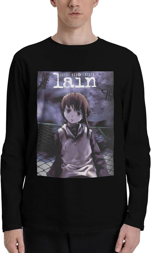 Anime Serial Experiments Lain T Shirt Men's Summer O-Neck Shirts Casual Long Sleeve Tee Black