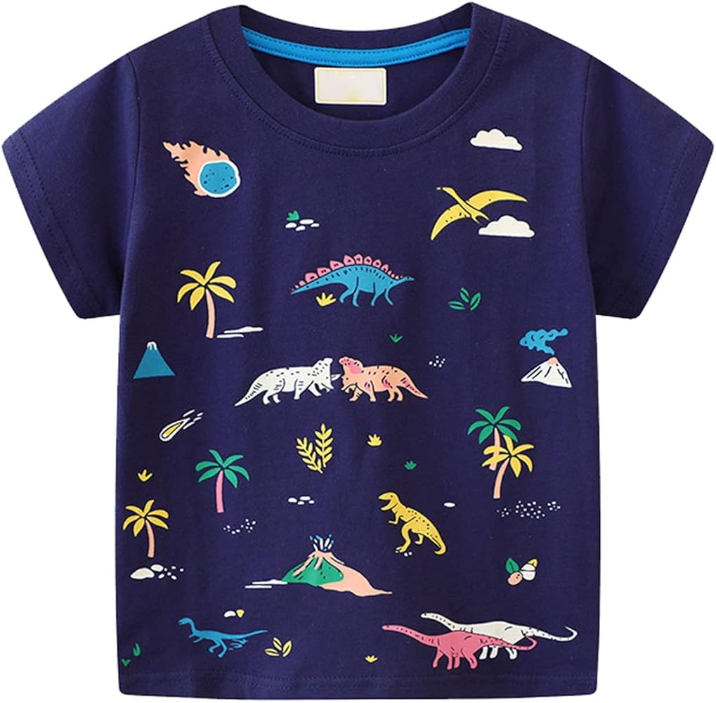 Children Fashion New Clothing Boys Tops Spaceship Base Planet Pattern Short Sleeved Crewneck T Shirt Summer