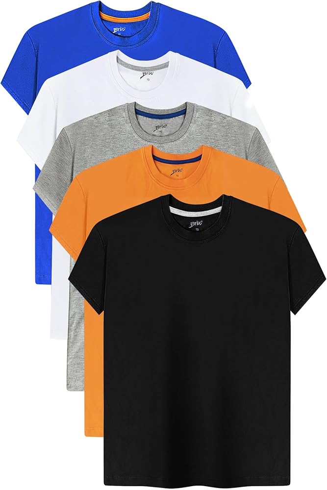 Brix Boys' Short Sleeve T-Shirts – Jersey Crew Neck 5-Pack Tagless Tees. 100% Cotton Multipack