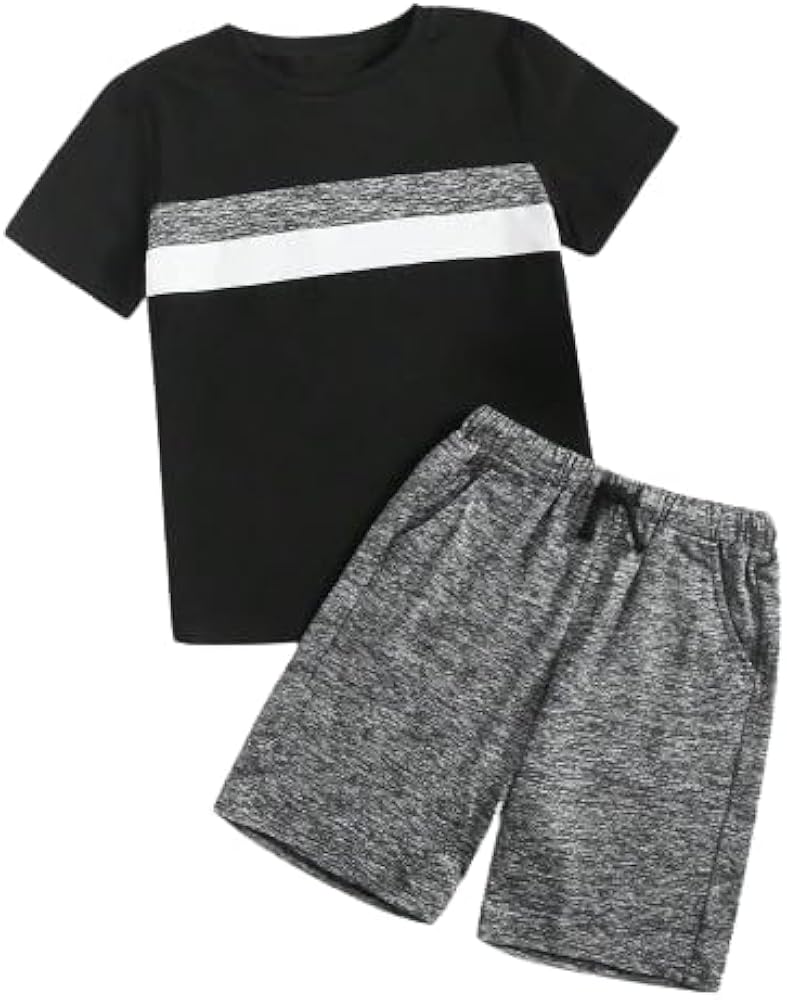 SOLY HUX Boy's 2 Piece Outfit Color Block Casual Tees with Track Shorts Matching Set