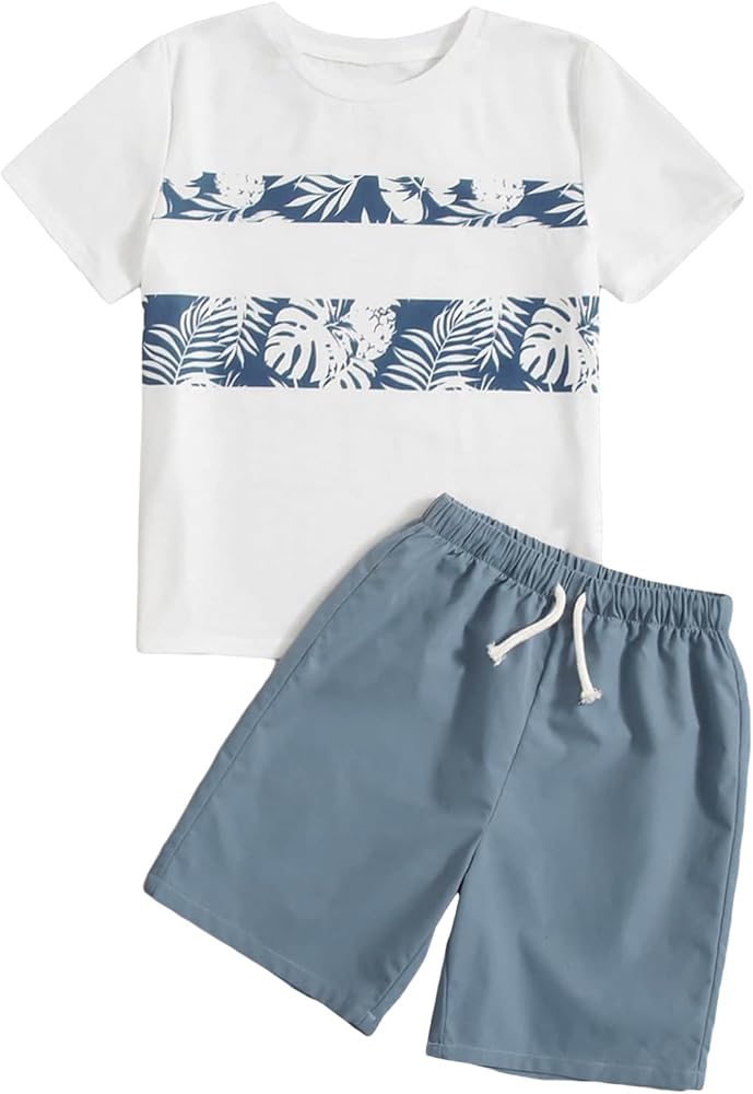 Verdusa Boy's 2 Piece Outfits Color Block Short Sleeve Tee Shirt and Shorts Set