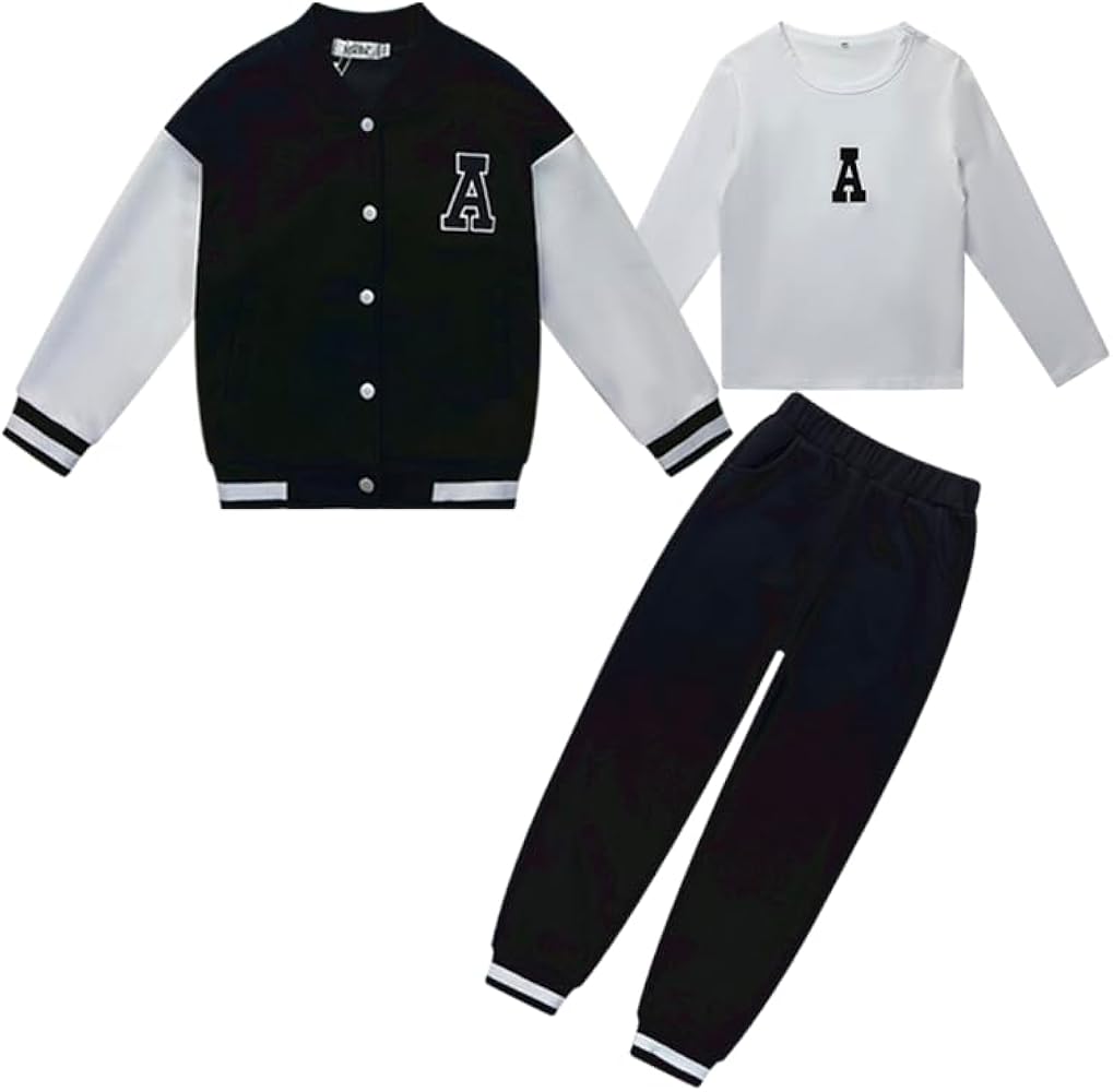 Boys Letter Print Sweater Outfit, Long Sleeve Shirt and Pants Set, Black