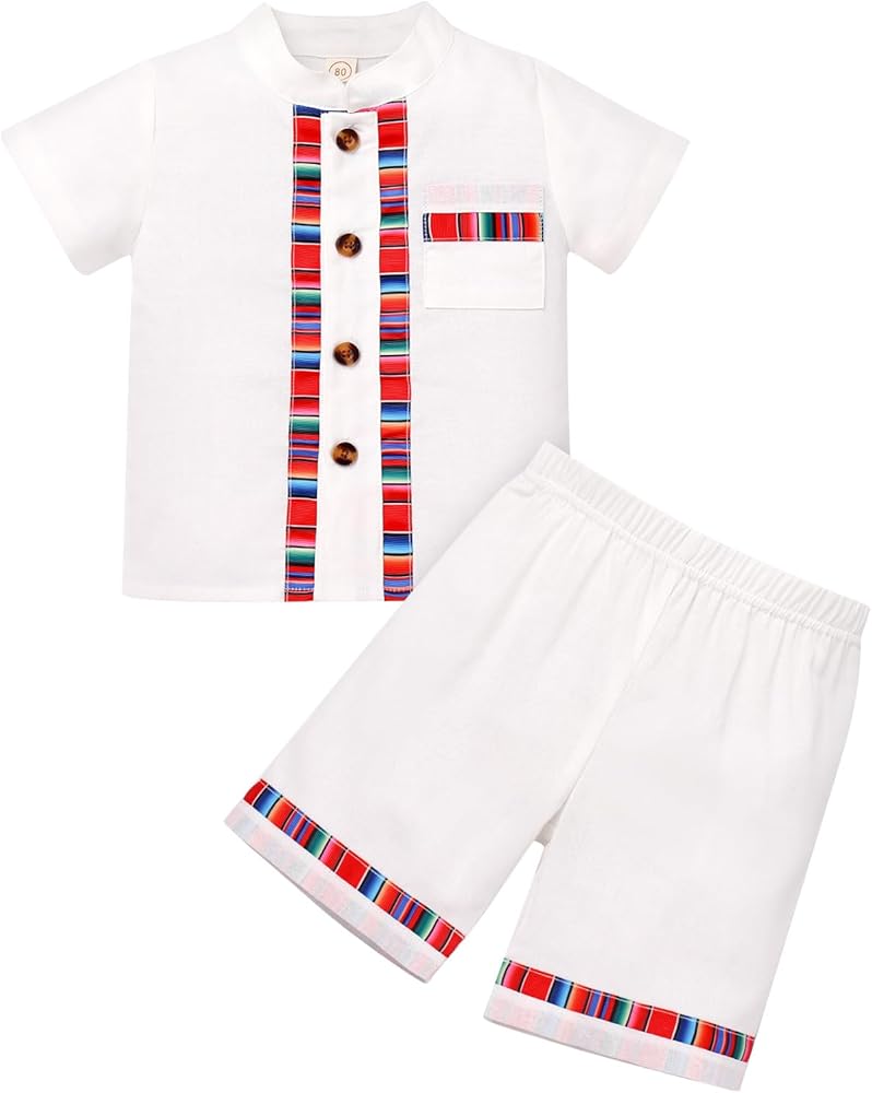 ABAFIP Baby Boys Mexican Outfit Toddler Short Sleeve Shirts Shorts Traditional Fiesta Clothes set