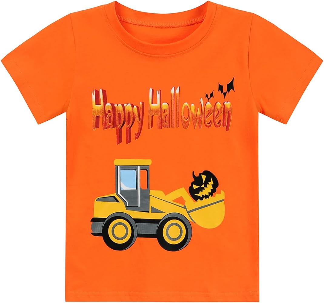 CM-Kid Halloween Shirt for Toddler Boy Girl Pumpkin Ghost Dino Short Sleeve Tshirt for Kids Cotton Tops 2-7 Years