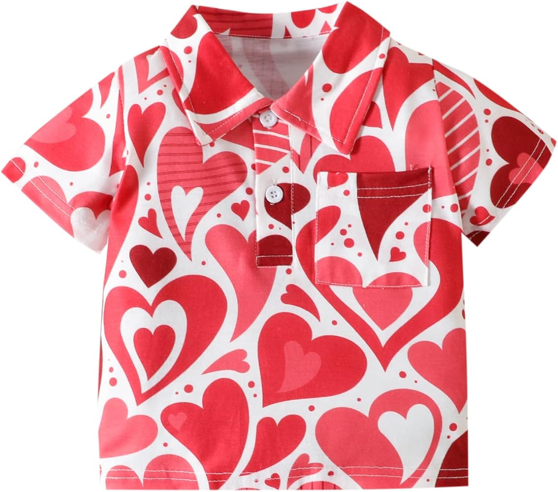 Boys Tops Size Medium Toddler Boys Girls Valentine's Day Short Sleeve Heart Prints Kids Tops T Shirt with Neck